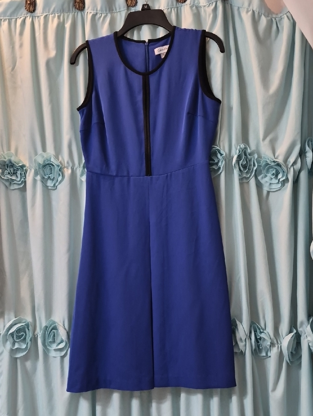 Calvin Klein Electric Blue A-Line Pleated Sleeveless Stretch Cocktail dress Sz 4